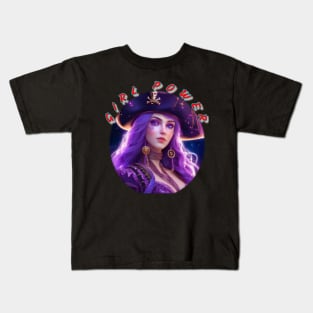 Girl power, violet eyed pirate Kids T-Shirt